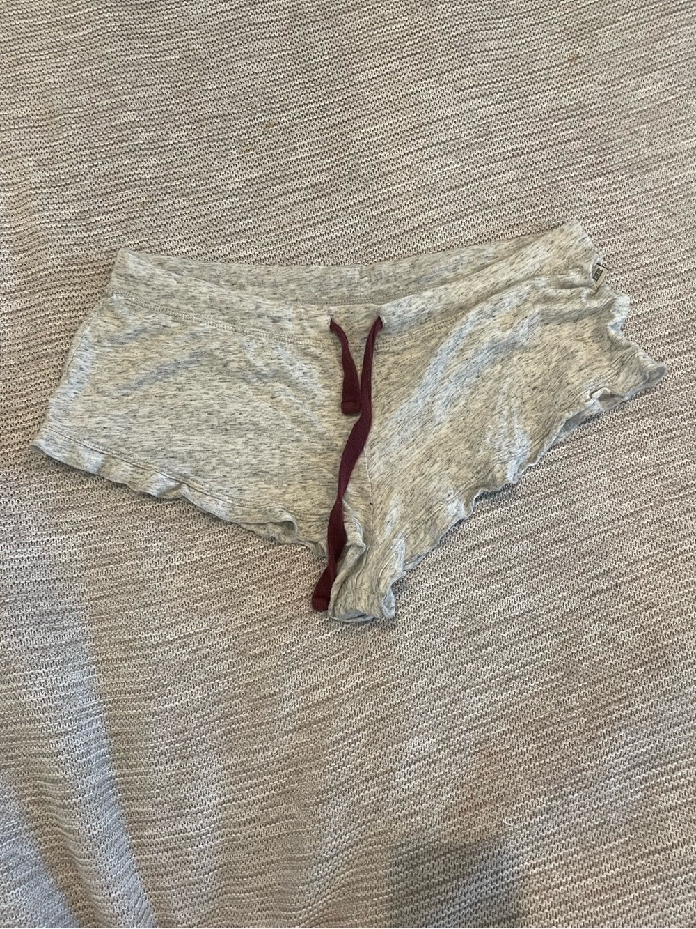 PINK Victoria's Secret Heather Gray Sleep Shorts with Burgundy Drawstring